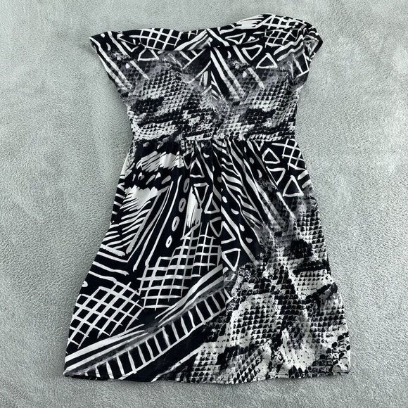 Chicos Womens Black & White Abstract Print Wrap Dress Size 2 (L) 2273 - Picture 2 of 8